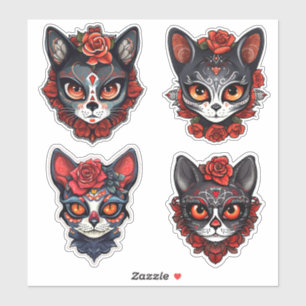 Sticker Collection de crâne de sucre féline Halloween
