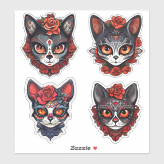 Sticker Collection de crâne de sucre féline Halloween