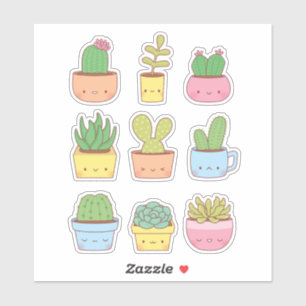 Sticker Collection de dessins de plantes succulentes et ca