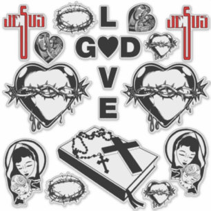 Sticker colliers rosaires croix de bible art de coeur sacr