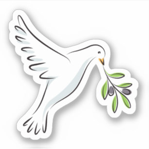 Sticker colombe blanche avec branche d'olivier