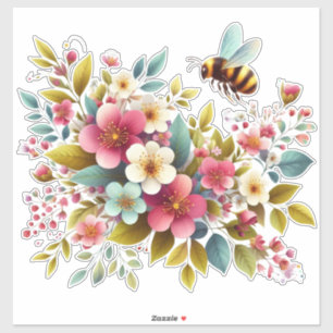 Sticker Coloré, Abeille printanière/florale
