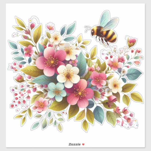 Sticker Coloré, Abeille printanière/florale (Feuille)