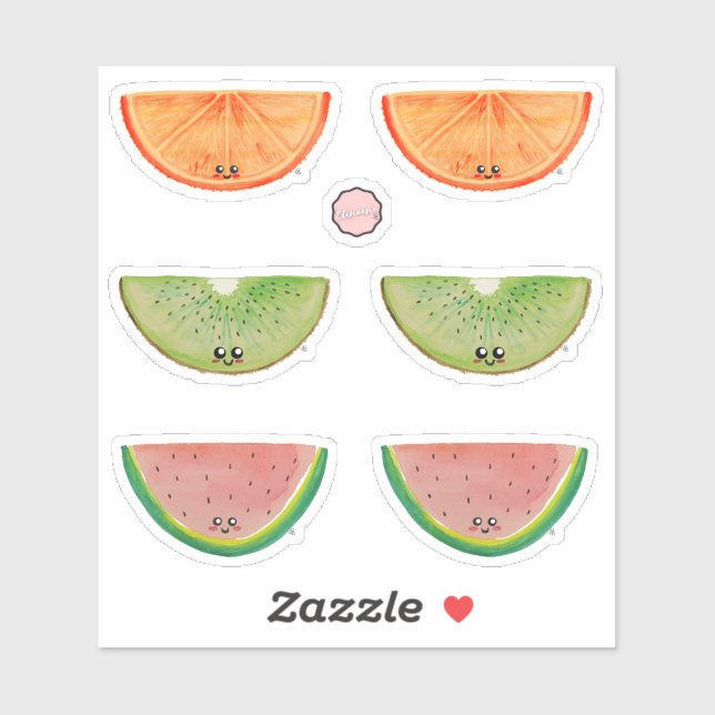 Sticker coloré Kawaii Aquarelle Fruits (Feuille)