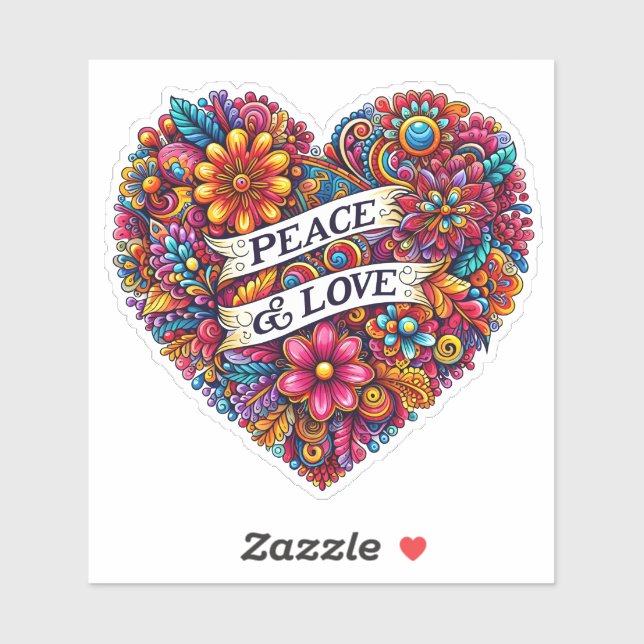 Sticker Colorful Floral Heart of Peace & Love (Feuille)
