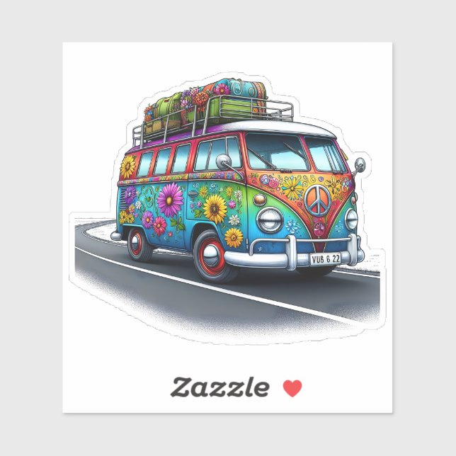 Sticker Colorful Flower Van on Winding Road (Feuille)