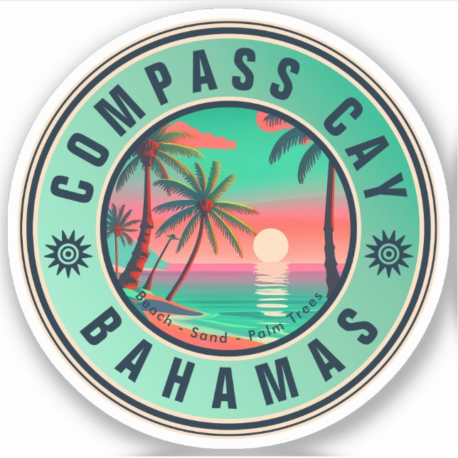 Sticker Comass Cay Bahamas Retro Sunset Souvenir 1950 (Devant)