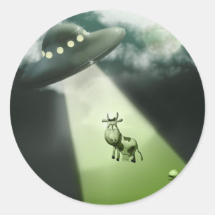 Sticker comique pour enlèvement de vache UFO