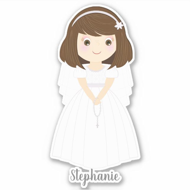Sticker Communion Dove Brunette Girl (Devant)