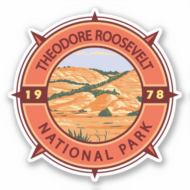 Sticker Compas rétro du parc national Theodore Roosevelt (Devant)