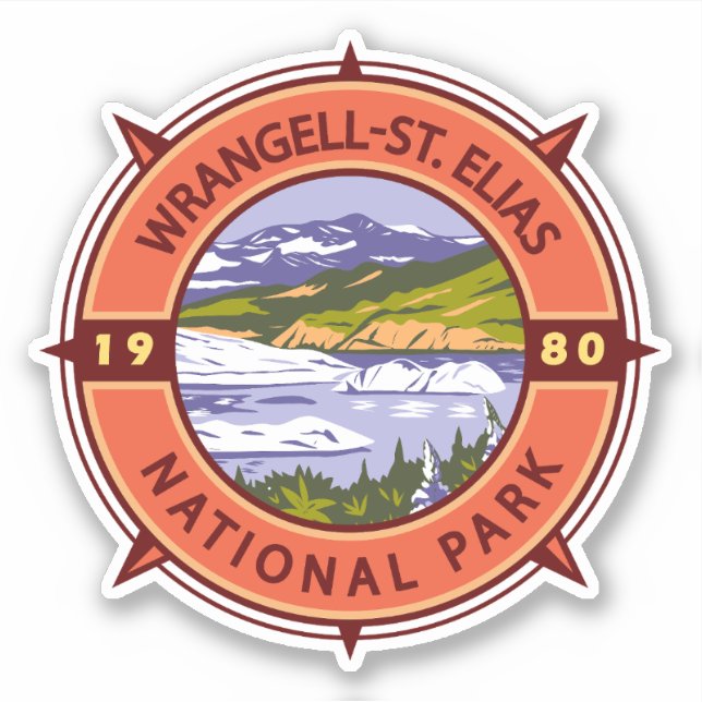 Sticker Compas rétro du parc national Wrangell St Elias (Devant)
