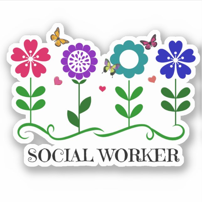 Sticker Conception des travailleurs sociaux, fleurs et pap (Devant)