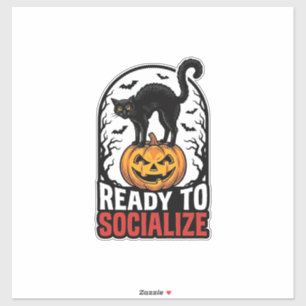 Sticker Conception d'humour de fête de chat Halloween soci