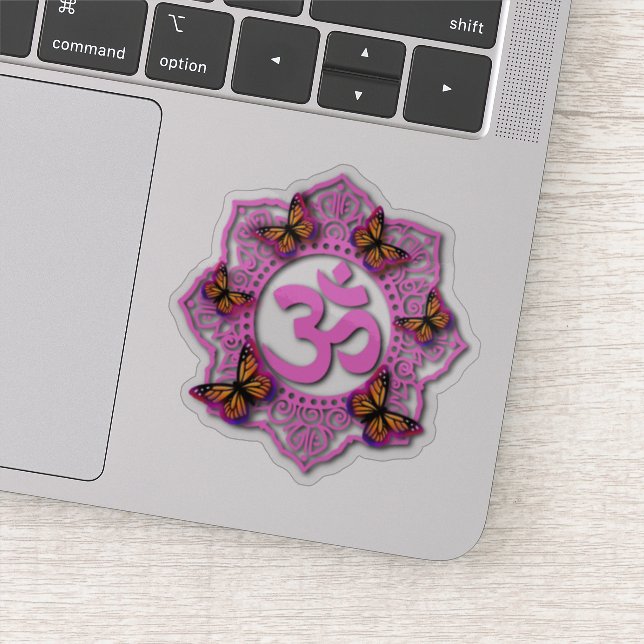 Sticker Conception mandala ohm rose avec papillons Monarch (Détail)