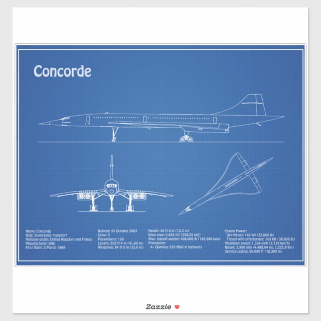 Sticker Concorde - Plan directeur de l'avion Plans AD (Feuille)