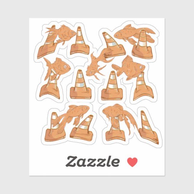 Sticker Cônes de la route et poisson rouge orange (Feuille)