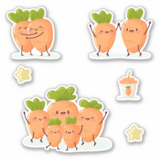 Sticker Conjunto de zanahorias divertidas de estilo kawaii