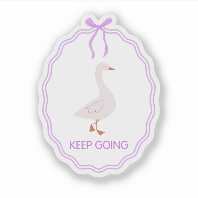 Sticker Continuez, jolie oie avec un cadre de ruban violet (Devant)