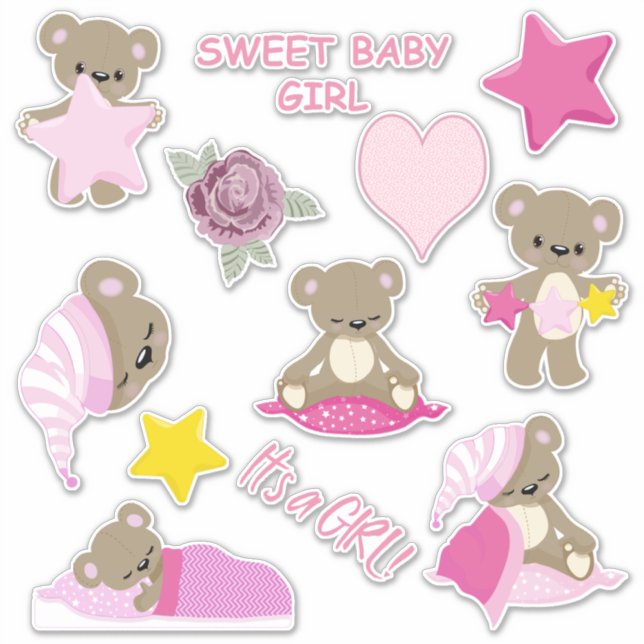 Sticker Contour de l'ours en peluche rose (Devant)