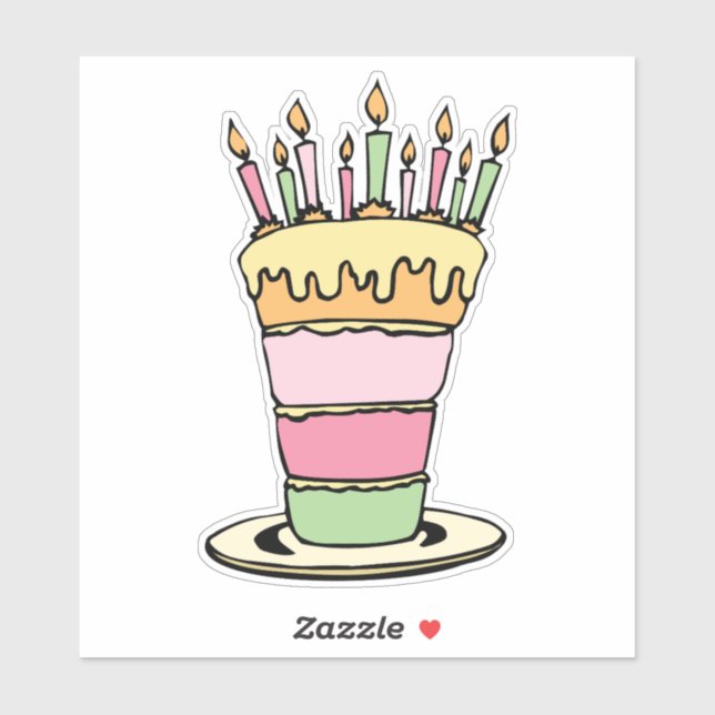 Sticker Contour rose de gâteau d'anniversaire (Feuille)