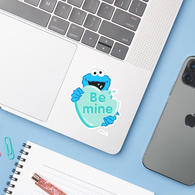 Sticker Cookie Monster "Be Mine" Candy Saint-Valentin (Ordinateur portable avec iPhone)