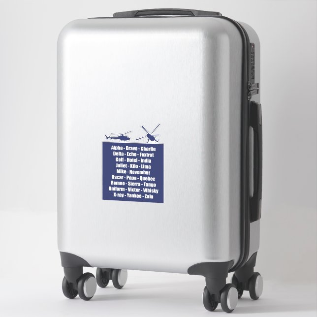 Sticker Cool Alphabet Phonétique de l'hélicoptère bleu de  (Sur valise)