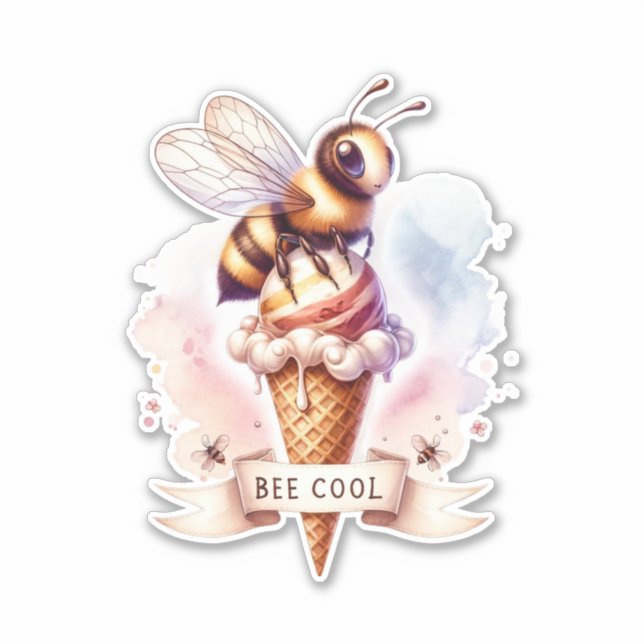 Sticker Cool d'abeilles - Abeille sur le cône de crème gla (Devant)