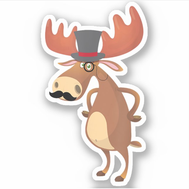 Sticker Cool Funny Moose Casquette Mustache Amoureux des a (Devant)