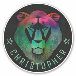 Sticker Cool Moderne Aquarelle Colorée Lion Nom personnali