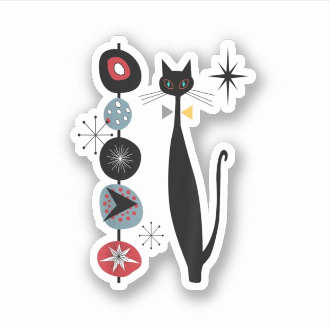 Sticker Cool moderne du milieu du siècle Chat Kabob Design (Devant)