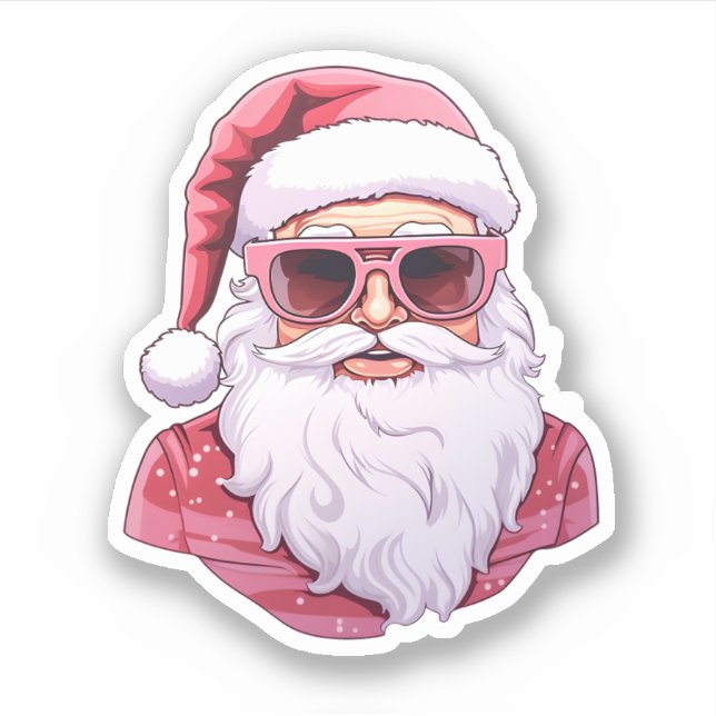 Sticker Cool Rose Père Noël Portant Casquette Et Lunettes  (Devant)