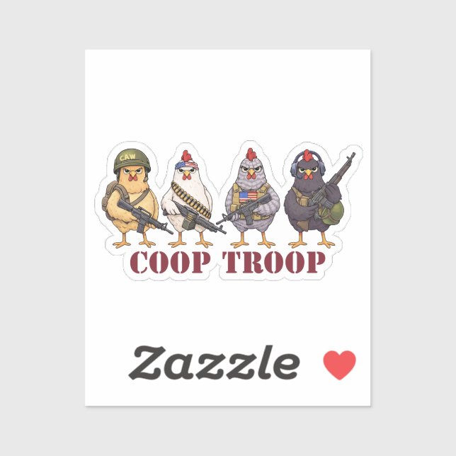 Sticker Coop Troop Funny 4th of July Military Hens  (Feuille)