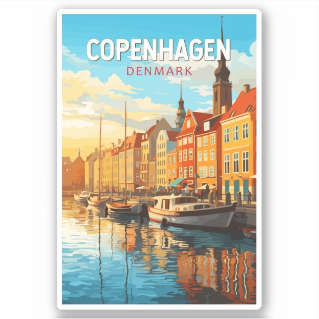 Sticker Copenhague Danemark Travel Art Vintage (Devant)
