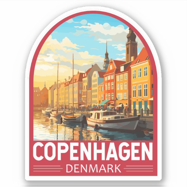 Sticker Copenhague Danemark Travel Art Vintage (Devant)