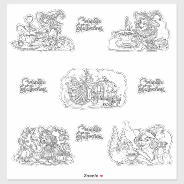 Sticker Coquette Halloween en noir et blanc version! (Feuille)
