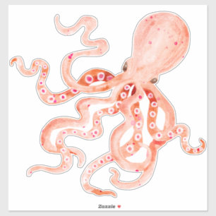 Sticker Corail Rouge Coloré Plage Octopus Décor Océan Art