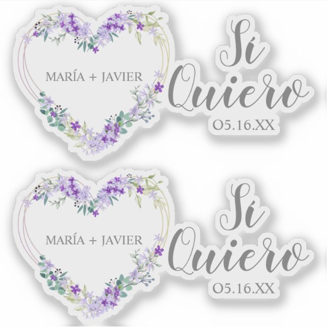 Sticker Corazón Flores Sí Quiero Español para Boda (Devant)