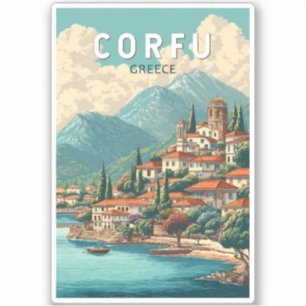 Sticker Corfou Grèce Illustration Voyage Art Vintage
