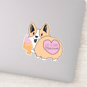 Sticker Corgi mignonne Avec Crème De Glace Drôle