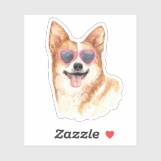 Sticker Corgi portant des lunettes de soleil de coeur rétr