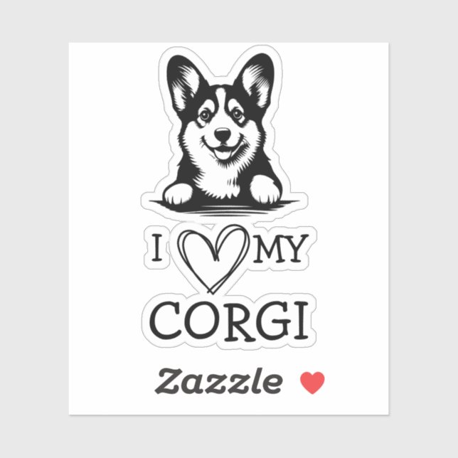 Sticker Corgi Thème Coeur Noir et Blanc (Feuille)