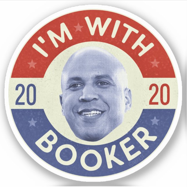 Sticker Cory Booker President 2020 Democrat Photo Retro (Devant)