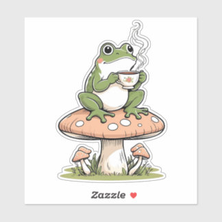 Sticker Cosy Frog Boire Thé sur Tabouret de Toadstool Stic
