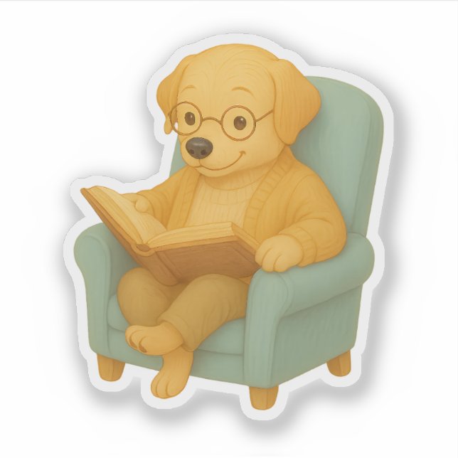 Sticker Cosy Reading Dog Clipart (Devant)