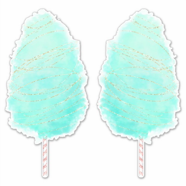 Sticker Coton bonbon aquarelle mignon vert turquoise or fi (Devant)