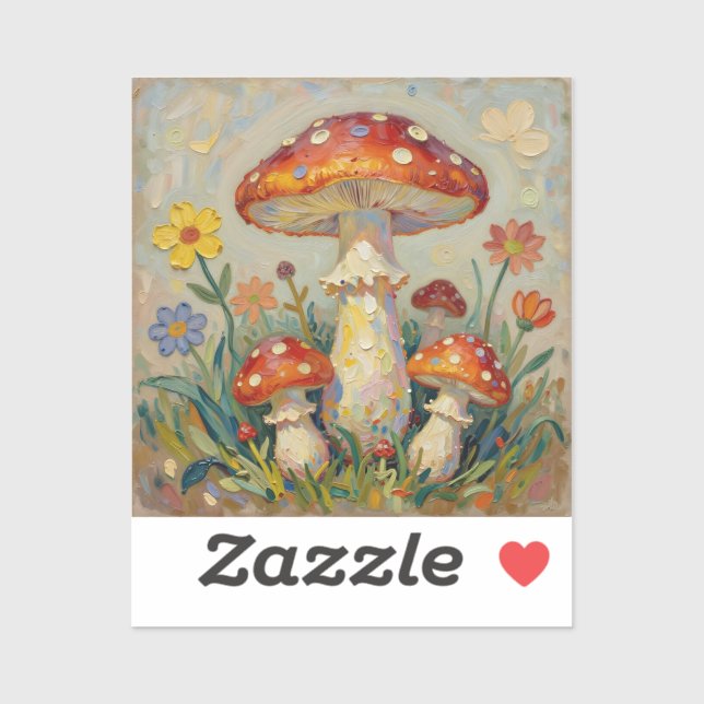 Sticker  Cottage Core Mushrooms and Flowers (Feuille)