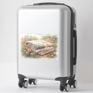 Sticker Cottagecore Courtepoint Fleuri en Patchwork Aquare