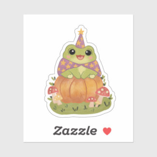 Sticker Cottagecore Grenouille Sorcier Halloween Citrouill