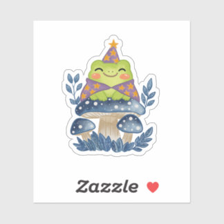 Sticker Cottagecore Wizard Frog on Mushroom