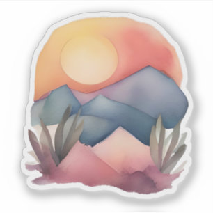 Sticker Coucher De Soleil Sur Les Montagnes Roulantes
